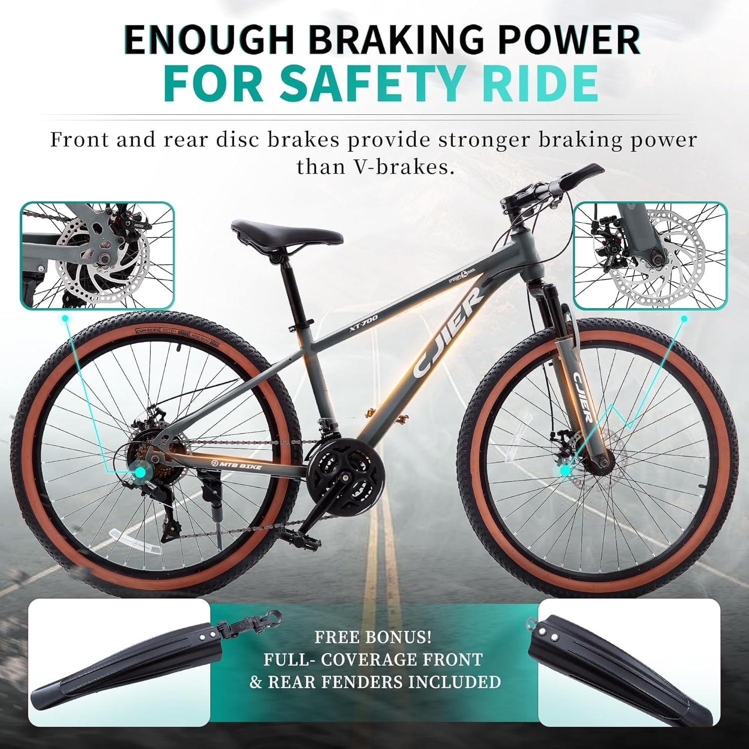 Cuoote Bicycle, 20" Mountain Bike 21-Speed with Dual Disc Brakes, Suspension Fork, Internal Cable Routing, 2.125" Tires, Ergonomic Grips