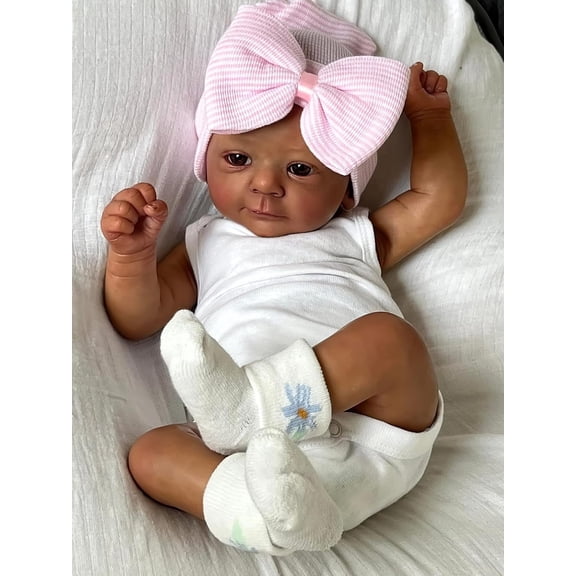 18 Inch Lifelike Reborn Baby Dolls Black - Soft Cloth Body Real Life Baby Dolls Realistic Newborn Baby Dolls Hand Painted Hair Gift for Kids Age 3