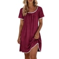 thumbnail image 2 of QUNYINEY Summer Summer Dresses for Women 2026 Short Sleeve Lace Midi Solid T-Shirt Dress Loose Fit Lounge Crew Neck Drop Shoulder Pleated Dresses, 2 of 9