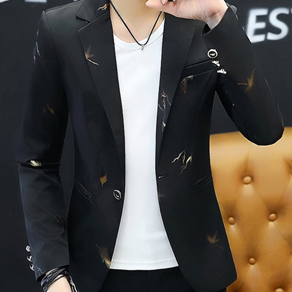 ONTBYB Mens Fashion Notched Lapel Long Sleeve One Button Blazer Jacket