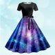 thumbnail image 1 of Vestidos Elegantes Para Mujer Vestido Informal de Verano Con Cuello Redondo y Manga Corta Con Cinturón Extraíble y Estampado de Galaxia, 1 of 3