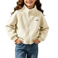 thumbnail image 4 of Owordtank Girls Stand Collar O-Ring Zip Up Fleece Jacket With Chest Label Patch Ribbed Cuffs, 4 of 6