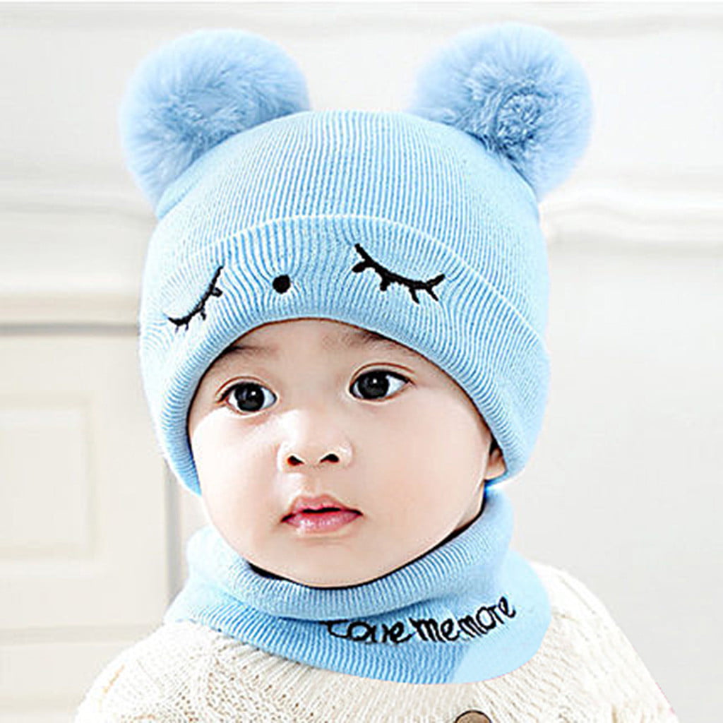 Newborn Kids Baby Boy Girl Pom Hat Winter Warm Knit Crochet Cap Scarf ...