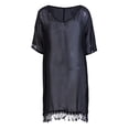 thumbnail image 1 of Mialoley Femmes Bikini Cover Up Robe Solide Manches Courtes V-Cou Pompon Ourlet Robe, 1 of 6