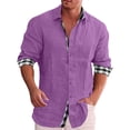 thumbnail image 2 of QURATI Mens Casual Button Down Shirts Long Sleeve Casual Beach T-Shirts Lightweight Fashion Tops Vacation Beach Summer Wedding Shirt X Purple 2XL, 2 of 5