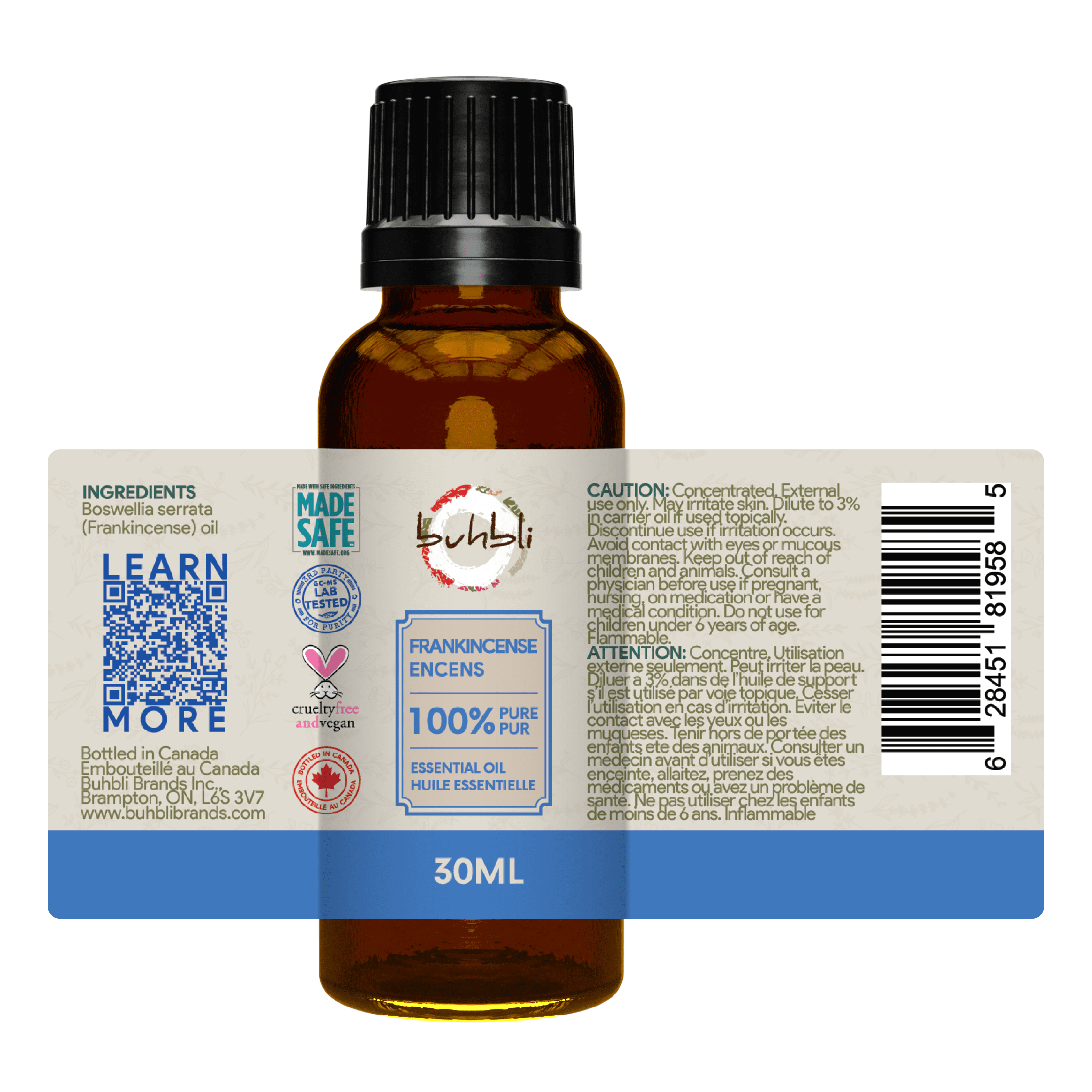 Buhbli Brands - 100% Pure Frankincense Essential Oil, 30ml, All Natural and Pure - Bottled in Canada