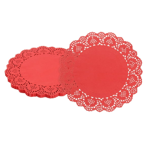 50pcs Paper Doilies, 6.5 Inch Lace Paper Doilies, Disposable Paper Placemats Red
