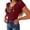 Brick Red, variant on Women's Ribbed Short Sleeve Top, V-Neck Blouse with Chain and Heart, Slim Fit Casual Tee for Daily and Night Out