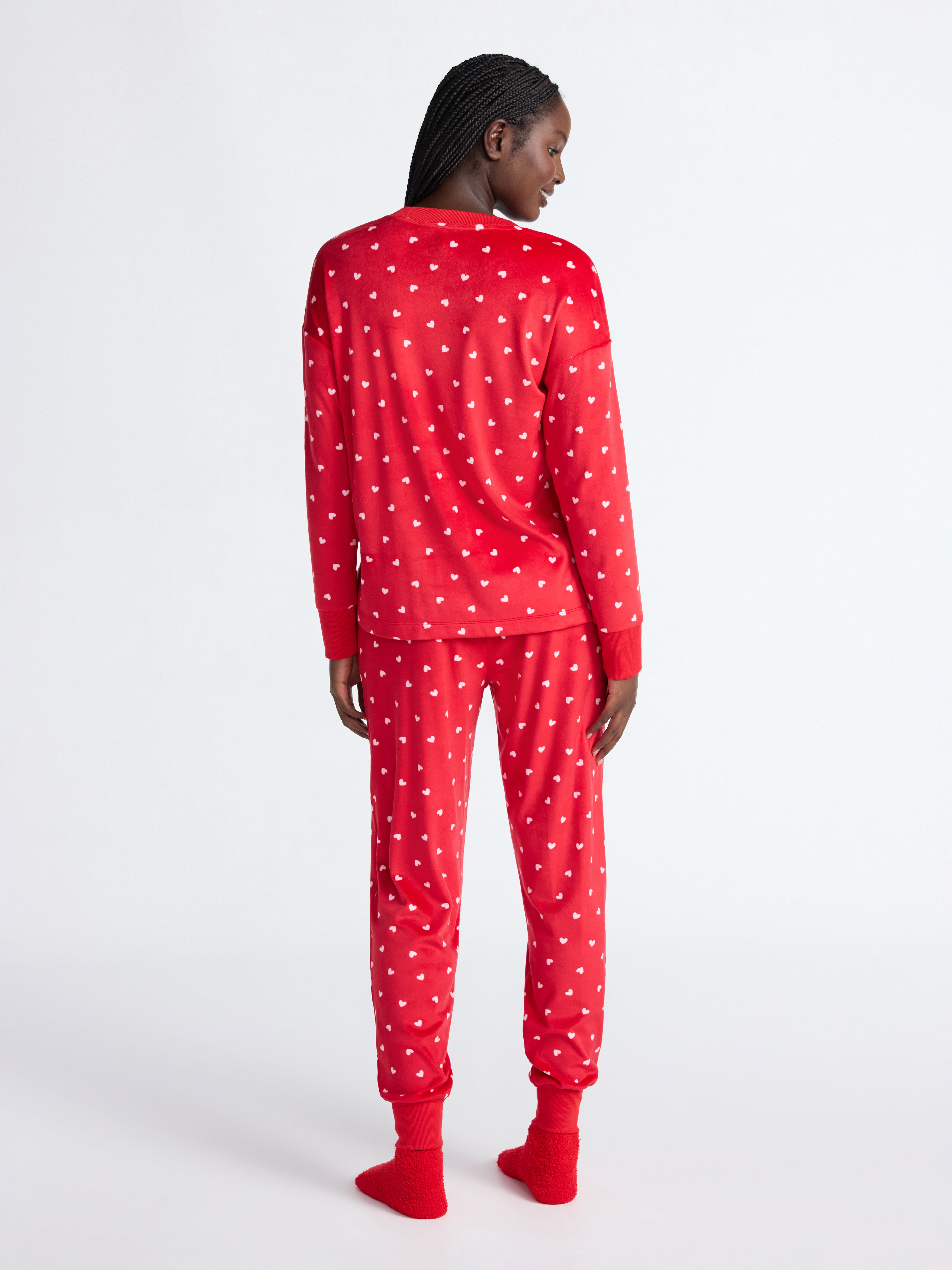Joyspun Women’s Stretch Velour Long Sleeve Top, Pants, and Socks Pajama Set, 3-Piece, Sizes XS-4X