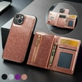 thumbnail image 2 of Feishell for iPhone 11 Pro Wallet Case, Card Slots Zipper Pocket 2 in 1 Phone Cover with Kickstand, Sparkle Luxury PU Leather Magnetic TPU Anti-Scratches Shockproof Protective Case,Rosegold, 2 of 12