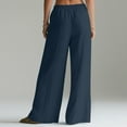 thumbnail image 4 of APEXFWDT Women's Cotton Linen Wide-Leg Pants Casual Loose Pleated Front Trousers Elastic Waist Palazzo Trousers with Pockets,S,Dark Blue, 4 of 8