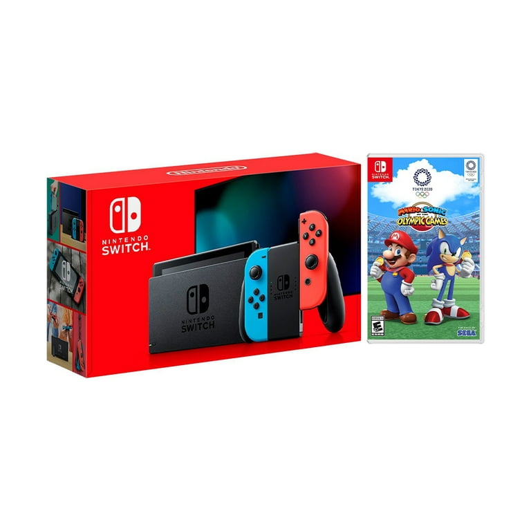 New Nintendo Switch Red/Blue Improved Battery Life Bundle with Mario & Sonic at the Olympic Games: Tokyo 2020 Game Disc and Mytrix NS Tempered Glass Screen Protector - 2019 New