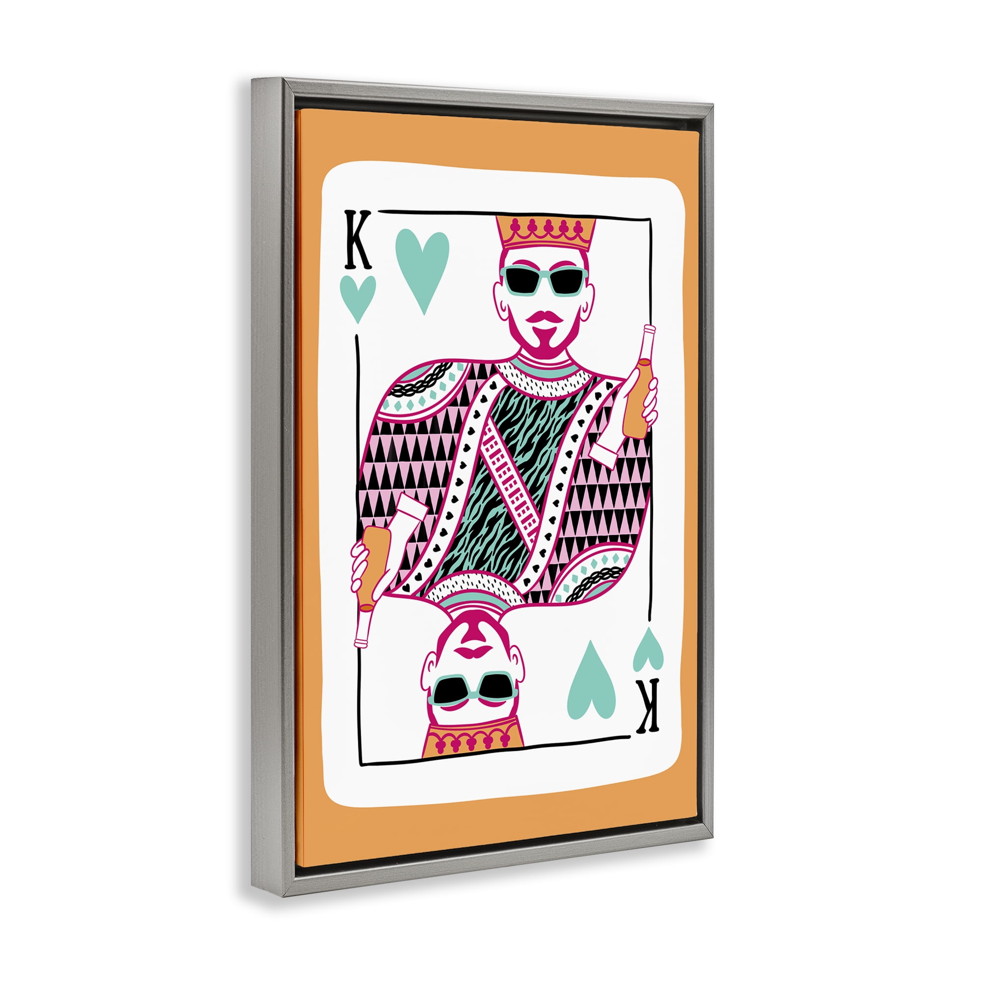 Stupell Industries King of Hearts & Drink Entertainment Painting Gray Floater Framed Canvas Art Print Wall Art, 21 x 31