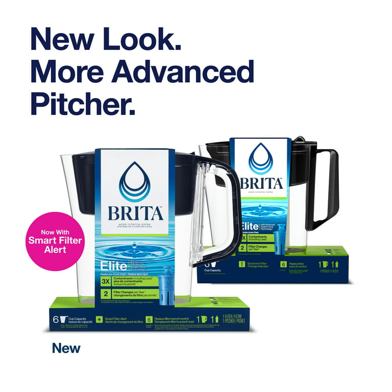 Brita Soho 6-Cup Black Water Filter Pitcher with Elite Filter, Reduces Lead  