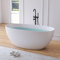 MEDUNJESS 59" Premium Freestanding Solid Surface Resin Stone Bathtubs, Modern Design Stand Alone Tub Soaking Tub with Overflow and Pop up Drain, Matte White