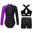 thumbnail image 3 of iiniim Girls Ballet Dance Biketard with Shorts and Vest Gymnastics Bodysuit 3 Piece Athletic Purple 6, 3 of 6