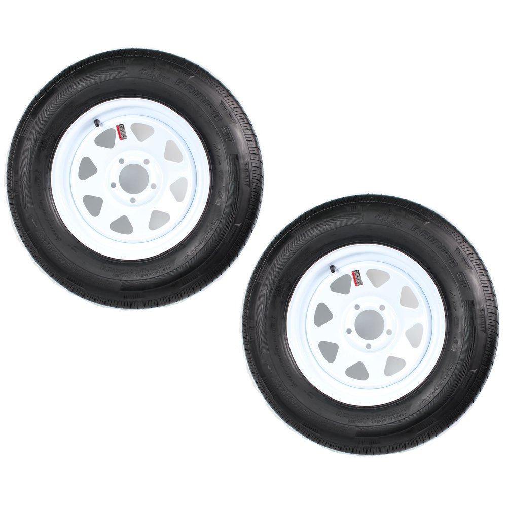 2Pk Mounted Radial Trailer Tire and Rim ST205/75R15 LRC 54.5 White