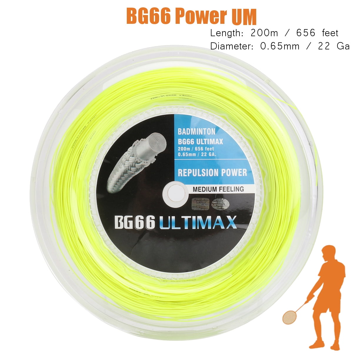 200M/656 Feet BG66 UM 22 Ga Yellow Reel Badminton Racquet String Coil ...