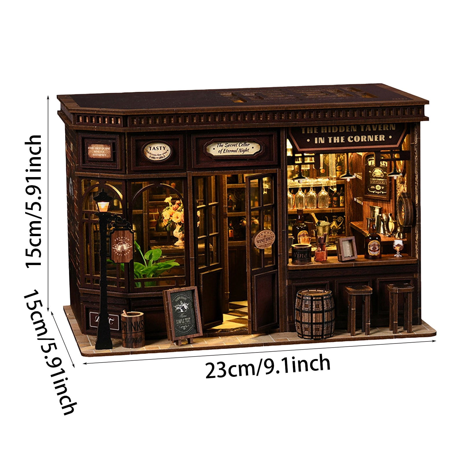 DIY Miniature House Assembly Model, 9Inch Wooden Desktop Ornament Craft Kit for Adults, Creative Home Office Decoration