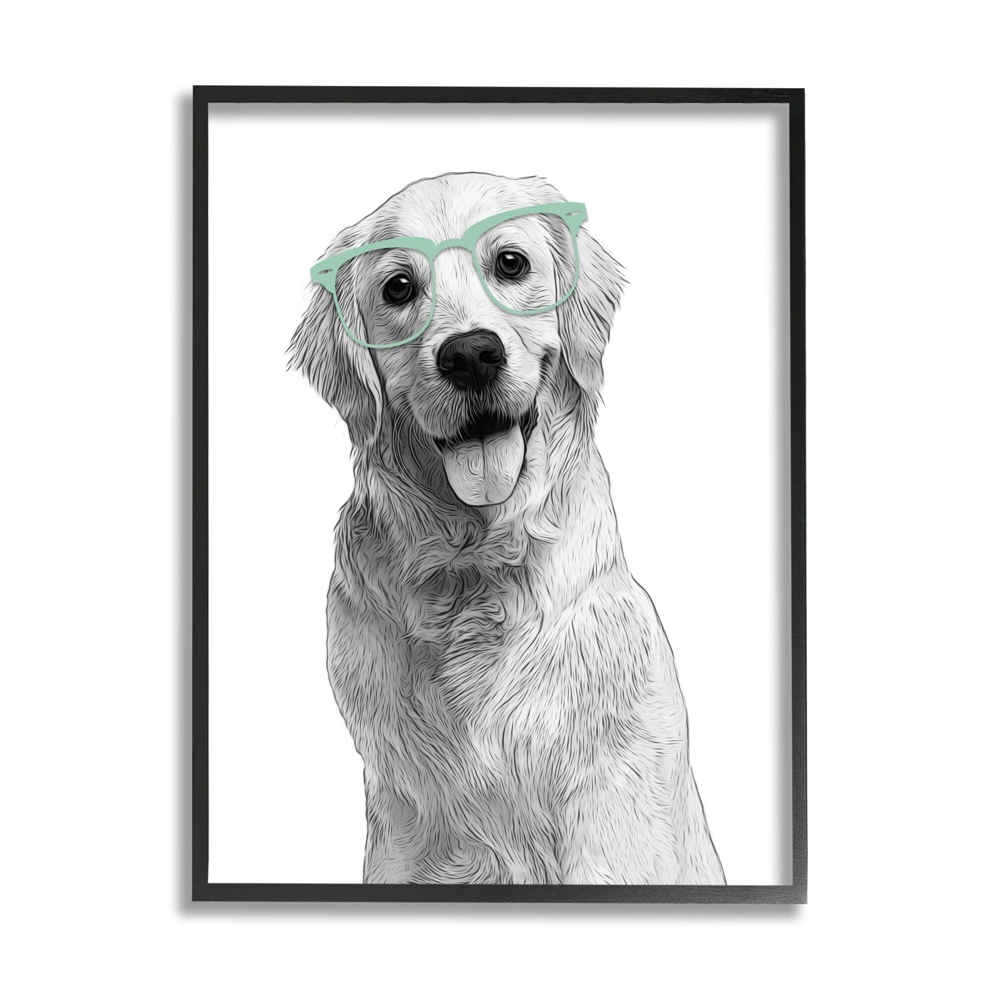 Stupell Industries Monochrome Golden Retriever Dog Smiling Glasses Design , 24 x 30, Design by Annalisa Latella