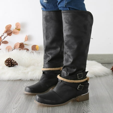 

Cathalem Wide Calf Riding Boots for Women Size 10 Womens Shoes Square Toe Belt Buckle Back Womens Extra Wide Calf Boots Size 10 Black 6.5