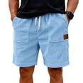 thumbnail image 5 of Homeyce Men's Shorts Corduroy Drawstring Elastic Waist Lounge Short Casual Summer Beach Vintage Bermuda Shorts with Pockets Straight-Leg Outfit,Blue 3XL, 5 of 5