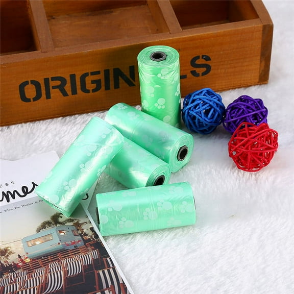 Pet Poop Bags Printed Dog Cat Waste Bags Environment Friendly Garbage Bags for Poop Removal Disposal 5 Rolls Green