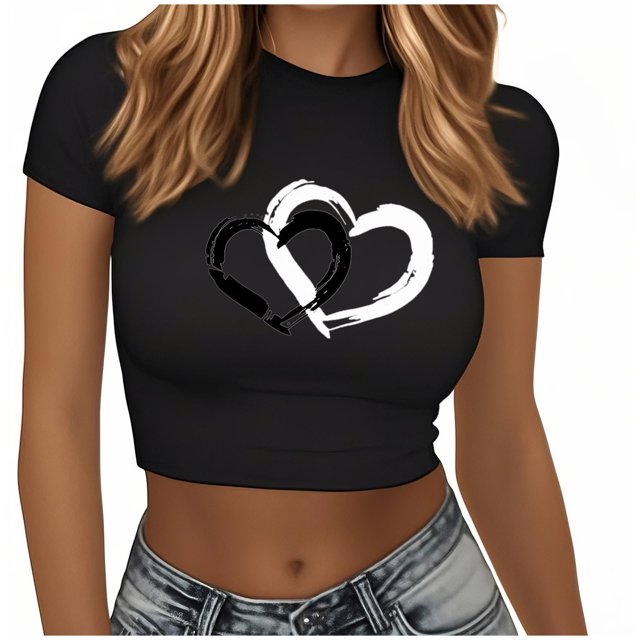 Plebaso T-Shirts Graphiques Courts pour Femmes Manches Courtes Imprimé Slim Col Rond T-Shirts d'Été Décontractés pour Femmes
