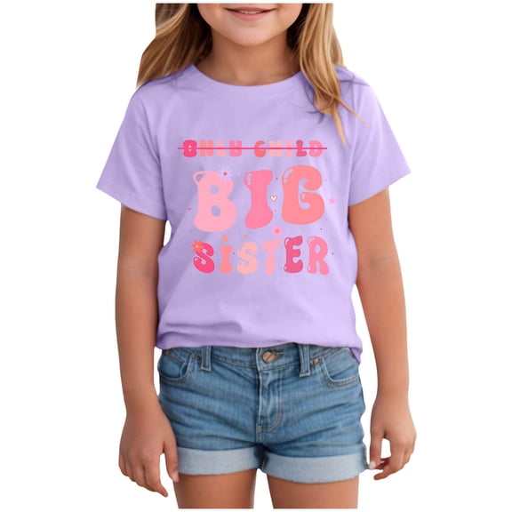 YDFCWXW Toddler Girl Big Sister Shirt Pregnancy Announcement T-Shirts Cotton Short Sleeve Tees 2-10 Years (Purple, 11-12 Years)
