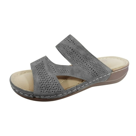 

Shoes for Women Summer Fashion Casual Folded Leather Bohemian Open Toe Flat Slippers Shoe