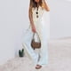 thumbnail image 5 of Trajes De Verano De 2 Piezas Blusas de mujer Pantalones superiores Cintura elástica Lino Turn Down Collar Cuello en V Traje diario Cgtredaw Blanco L para Mujer, 5 of 7