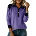thumbnail image 6 of Lenpel Women's Corduroy Pullover Tops Long Sleeve Half Button Collared Color Block Causal Blouses Loose Lightweight Sweatshirts(Purple,Large), 6 of 6