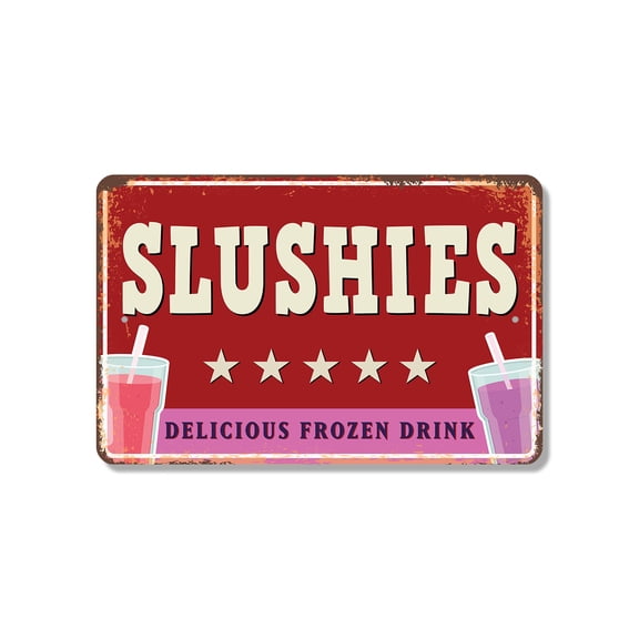 Slushies Street (2 Pack) 8 Inch x 12 Inch Novelty Plastic Sign Brain Freeze Ahead Durable Weatherproof Perfect for Kitchens Snack Bars Stands Fun Gift for Families Vendors Kids Crafted