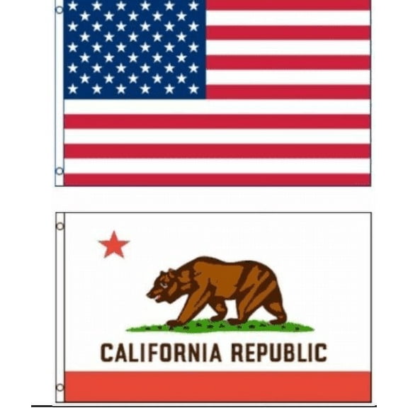 NEW 3'x5' California State Flag & AMERICAN Flag Polyester 2 pack premium