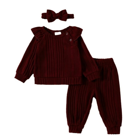 

Binhe Recommended European And American Babies And Girls Clear Color Flying Sleeve Long Sleeve Top + Trousers + Headwear Three Suit for Soft and Comfortable Wear