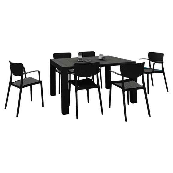 Luxury Commercial Living 7-Piece Black Patio Dining Set with Extension Table 55"