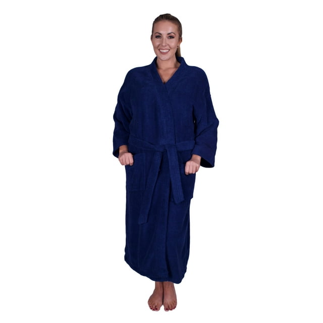 Puffy Cotton Adult Unisex Kimono Bath Robe Natural Soft Cotton - Navy Blue
