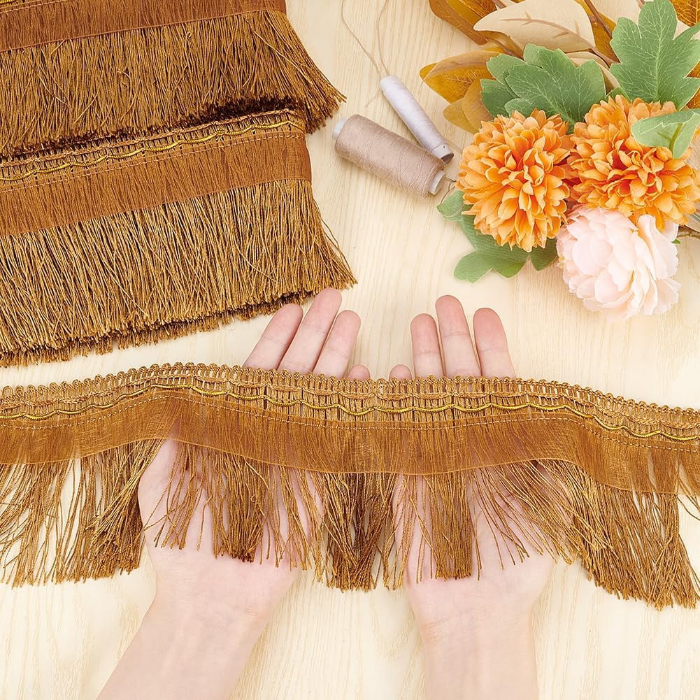 12 Yards Brush Fringe Trim Basic Trim 4-1/8 inch Dark Goldenrod Polyester Tassel Fringe Ribbon for Sewing Accessories Decoration Gold DIY