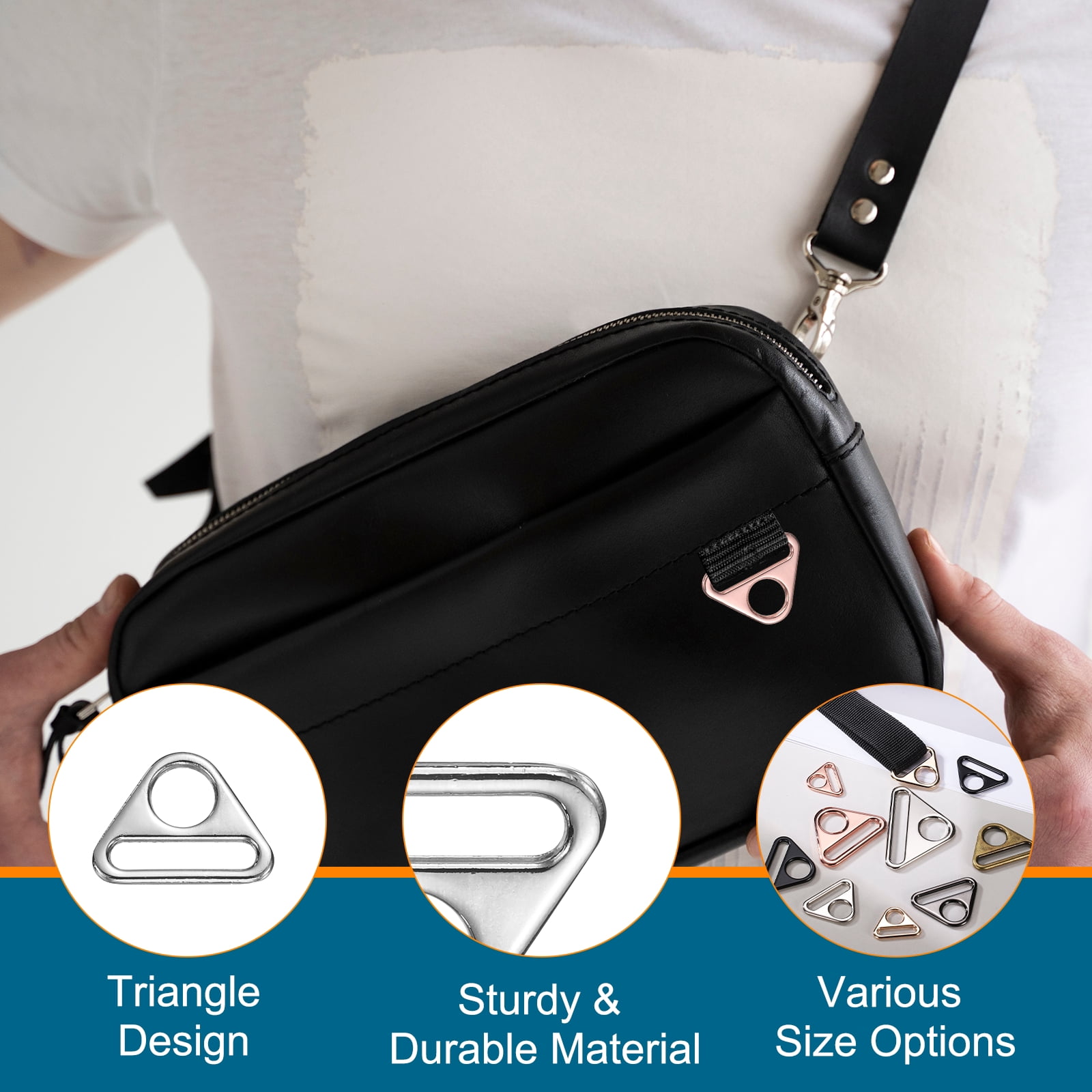 Unique Bargains Durable Triangle Buckles Adjuster D Rings Strap Use Silver