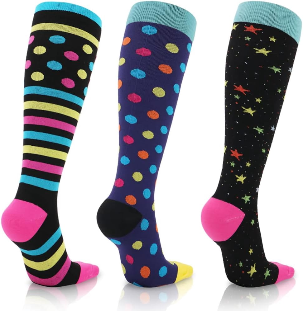 3 Paires de Bas de Compression Femmes Hommes 15-20 mmHg Chaussettes de Compression Médicales pour Vol, Course (style 2 S/M)