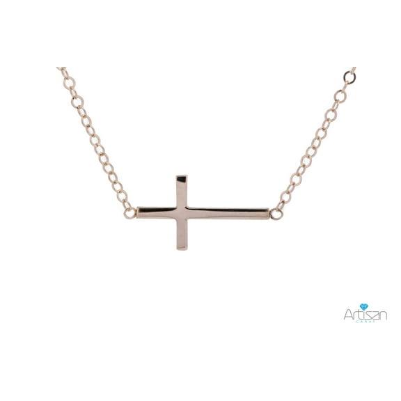 Sideways Cross Pendant and Necklace in 14k Yellow Gold