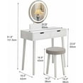 thumbnail image 4 of 31.5" Vanity Desk with Stool, Makeup Table with 2 Drawers, Makeup Vanity Desk with Touch Light Mirror, White, 4 of 6