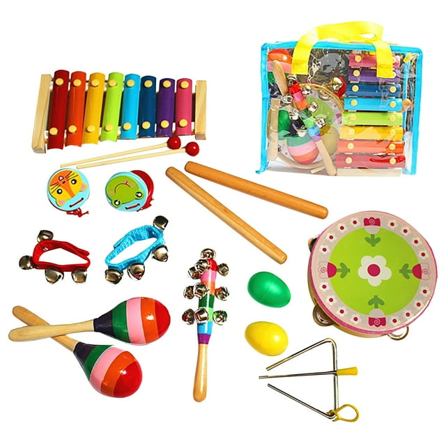 Kids Toys Musical Instruments Musical Instrument Toy Set 14 Pc of Children's Percussion Instrument Set Teachin