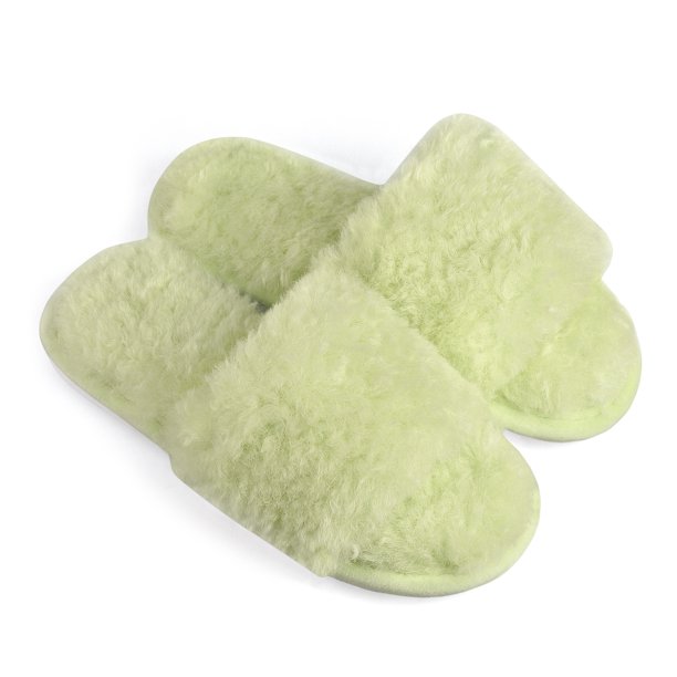 Chanclas De Felpa Rizadas Antideslizantes Cómodas Peludas Para Mujer Verde 38