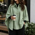 thumbnail image 5 of Sorvello Women Poncho Sleeve Lapel Button Down Oversized Batwing Shirt Outerwear Summer Fall Loose Top Causal Outfits Light Green XL, 5 of 5