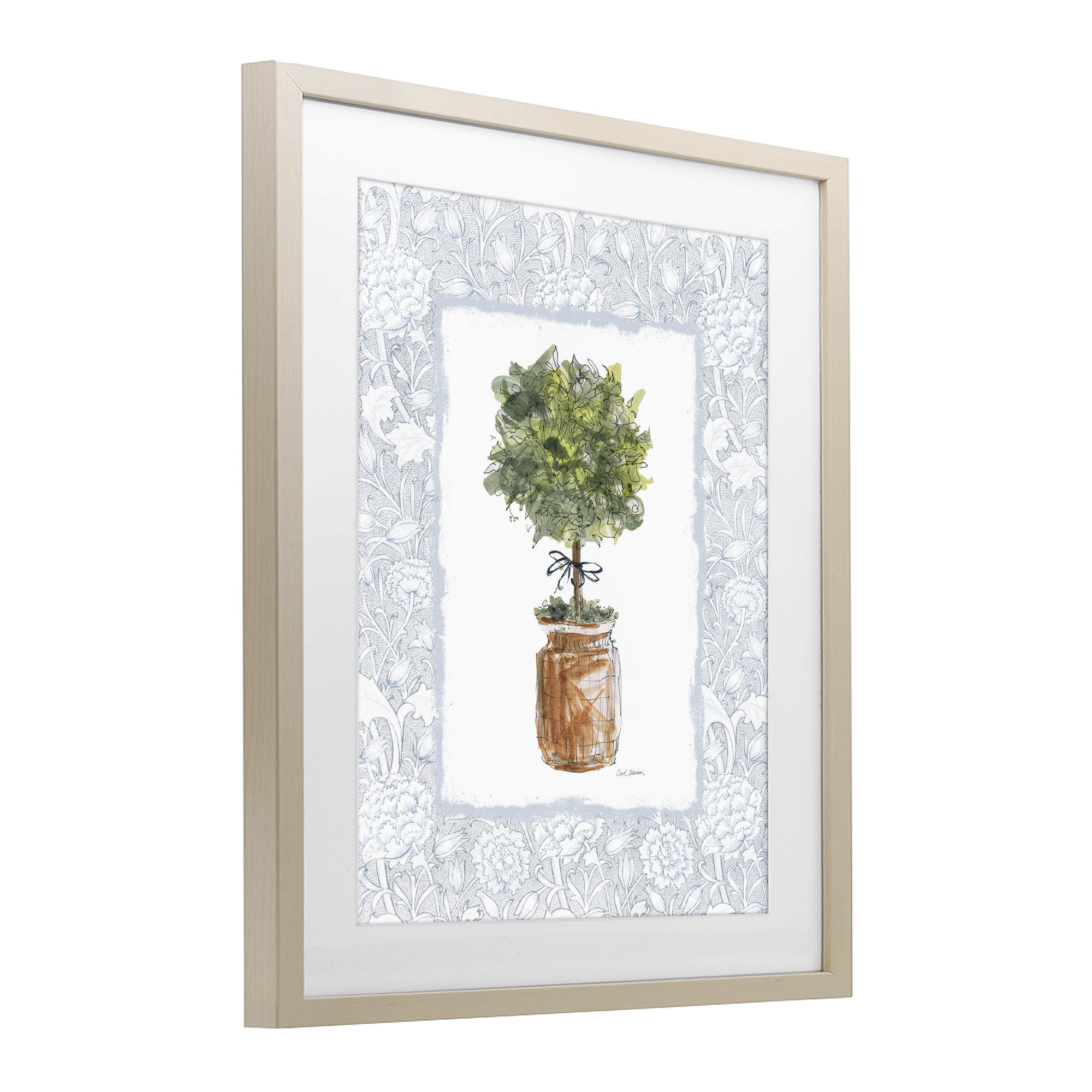 Stupell Industries Potted Topiary with Ribbon Birch Framed Print Under Glass, design by Carol Robinson