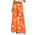 thumbnail image 2 of Cagogo Women's High Waisted Wide Leg Palazzo Pants Flowy Floral Summer Casual Long Trousers Beach Lounge Vacation Wear Fashion Clothes, Orange 2XL, 2 of 8