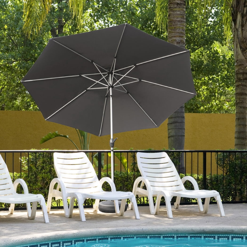 10FT Outdoor Patio Umbrella, Table Umbrella with Push Button Tilt, 8 Sturdy Ribs and Crank, UV Protection Waterproof Market Sun Umbrella for Garden, Deck, Backyard, Pool, Gray
