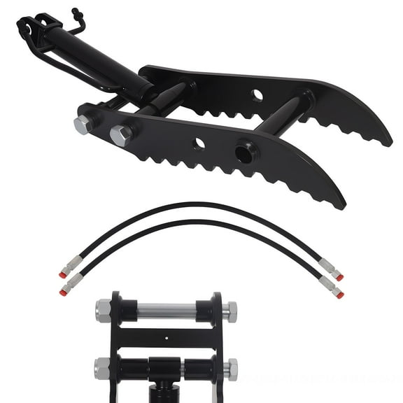 Mini Excavator Hydraulic Thumb, Hydraulic Thumb Clip for Mini Excavators with 2*M14 Hoses and Screws, Single Hole Excavator Clip for Picking up Rocks and Lumber