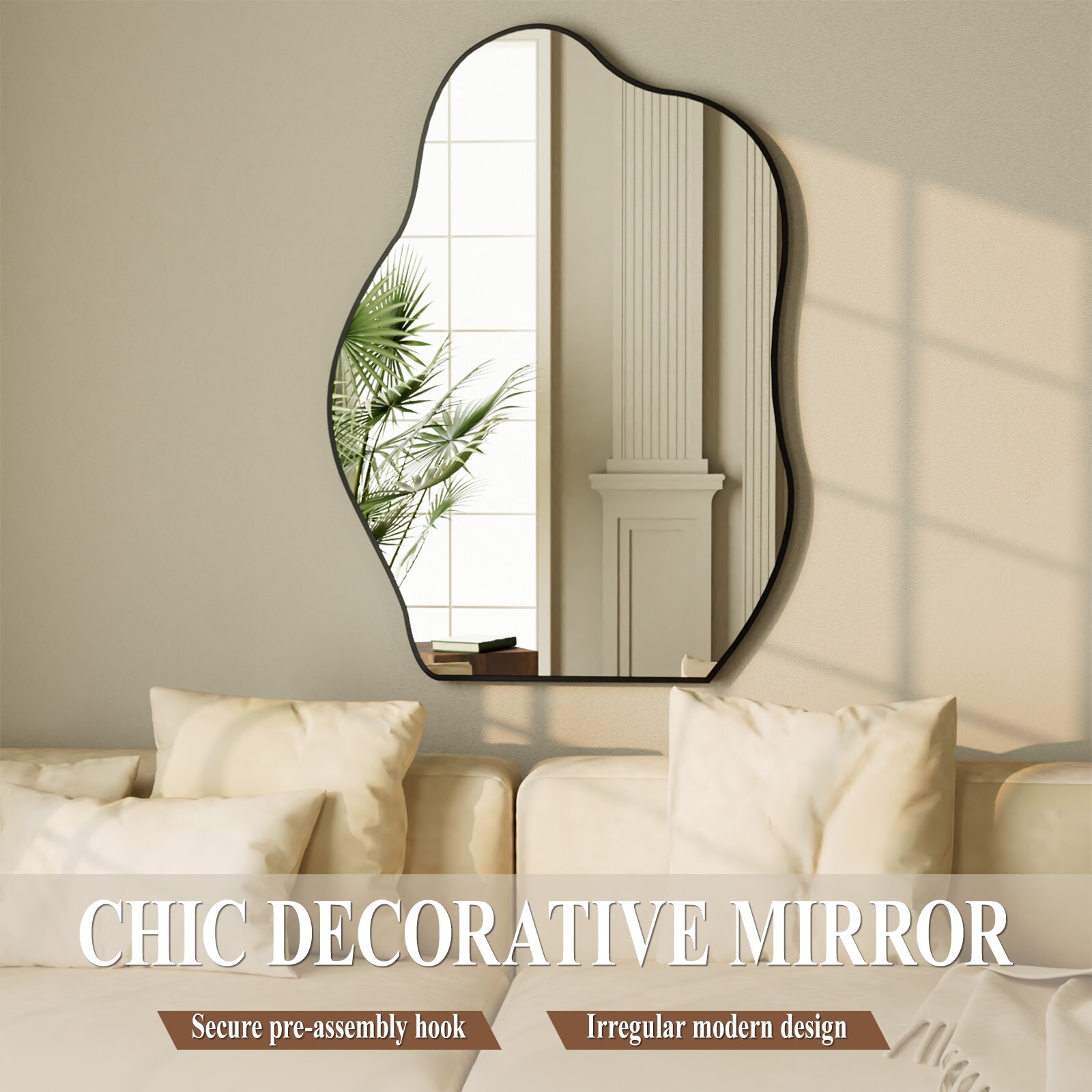 BEAUTYPEAK 26"x38" Irregular Frameless Bathroom Wall Mirror